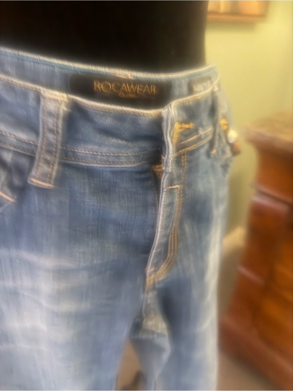 Rocawear Women's Blue Boot Cut Jeans with Studded Pockets - Picture 3 of 7